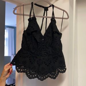 Q&A Black Eyelet Top